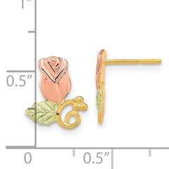 10K Tri-Color Gold Black Hills Rose Earrings with Diamond-Cut Finish
