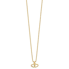 10K Tri-Color Gold Double Heart Necklace with Polished Finish