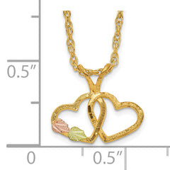 10K Tri-Color Gold Double Heart Necklace with Polished Finish