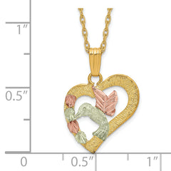 10K Tri-Color Gold Hummingbird Heart Necklace with Polished Black Hills Design