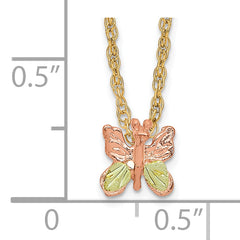 10K Tri-Color Gold Butterfly Necklace with Polished Diamond-Cut Finish