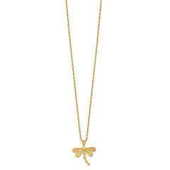10K Tri-Color Gold Dragonfly Necklace with Polished Diamond-Cut Design