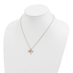 10K Tri-Color Gold Dragonfly Necklace with Polished Diamond-Cut Design