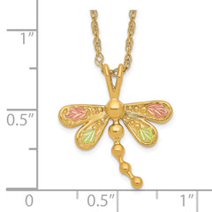 10K Tri-Color Gold Dragonfly Necklace with Polished Diamond-Cut Design