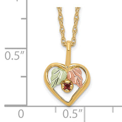 10K Tri-Color Gold Heart Garnet Necklace with Polished Elegant Finish