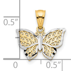 10K Yellow Gold Butterfly Charm with Rhodium Accent, Polished Finish