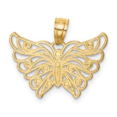 10K Yellow Gold Butterfly Pendant with Rhodium Accents Polished Finish