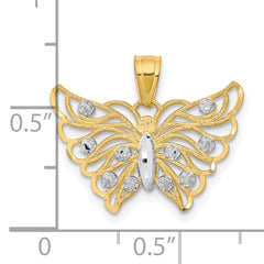 10K Yellow Gold Butterfly Pendant with Rhodium Accents Polished Finish