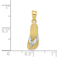 10K Gold & Rhodium Flip Flop Charm with CZ Accents, Polished Finish
