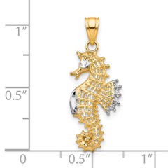 10K Yellow Gold Seahorse Charm with Rhodium Accents Polished Finish