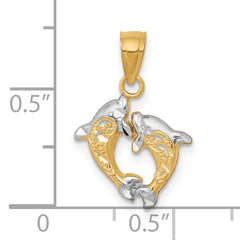 10K Gold Dolphin Charm with Rhodium Accent, Polished Finish, 20mm