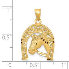10K Gold Horseshoe Pendant with Polished Horse Charm Solid & Elegant