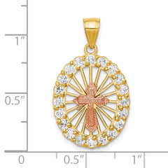 10K Two-Tone Gold Cross Pendant with CZ Stones and Polished Finish