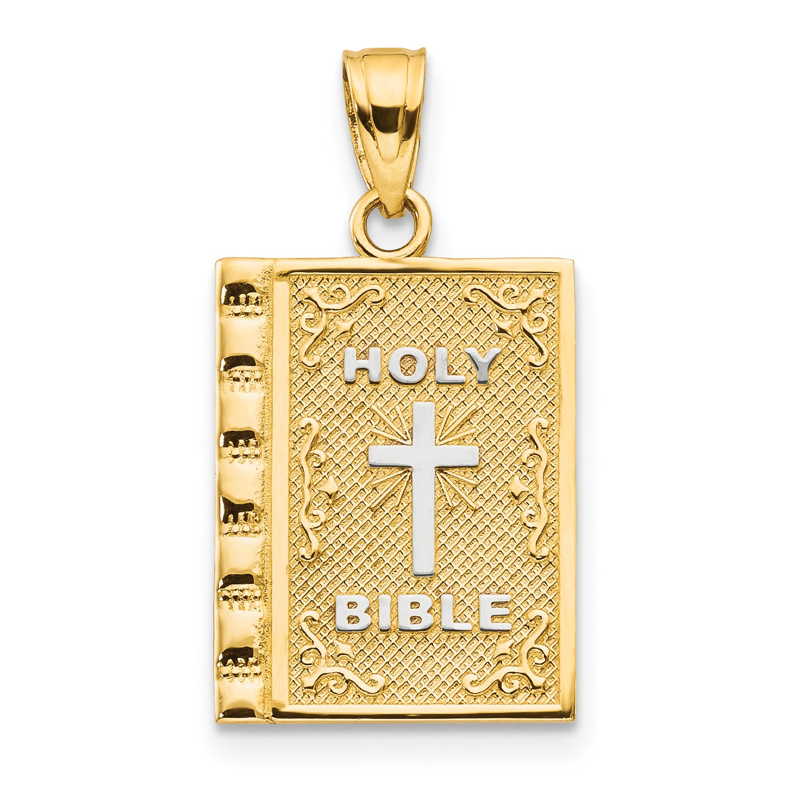 10K w/Rhodium Holy Bible Charm