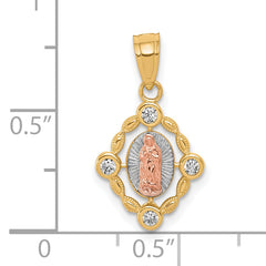 10K Two-Tone Gold Our Lady of Guadalupe Pendant with White Rhodium Finish