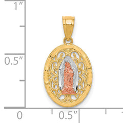 10K Two-Tone Gold Our Lady of Guadalupe Pendant with White Rhodium