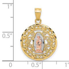 10K Two-Tone Gold Our Lady of Guadalupe Pendant with Rhodium Accents