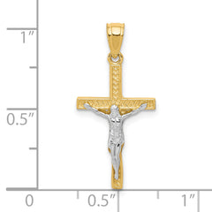 10K Gold Crucifix Pendant with Rhodium Accents Polished, Solid Design