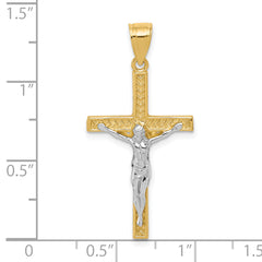 10K Gold Crucifix Pendant with Rhodium Accent Polished Finish