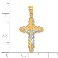 10K Gold Crucifix Pendant with Rhodium Filigree Polished Finish