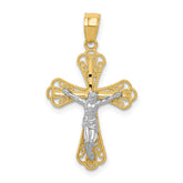 10K w/ Rhodium Filigree Crucifix Pendant