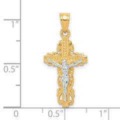 10K Yellow Gold Crucifix Pendant with Rhodium Accents Polished Finish