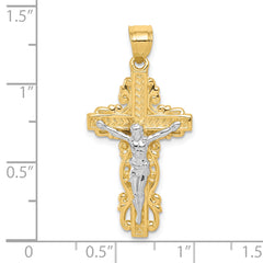 10K Gold Crucifix Pendant with Rhodium Accents, Polished Finish