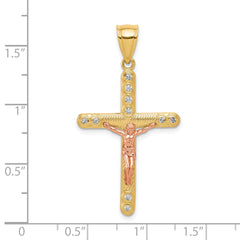 10K Two-Tone Gold CZ Crucifix Pendant with Polished Finish