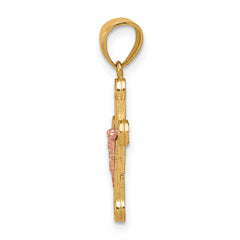 10K Two-Tone Yellow and Rose Gold CZ Crucifix Pendant Polished and Elegant Design