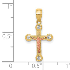 10K Two-Tone Yellow and Rose Gold CZ Crucifix Pendant Polished and Elegant Design