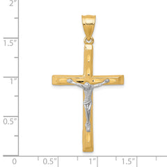 10K Gold Crucifix Pendant with Rhodium Accent and Polished Finish