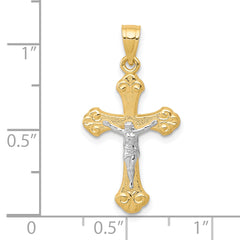 10K Gold Crucifix Pendant with Rhodium Accents and Polished Finish