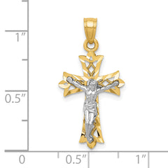 10K Gold Crucifix Pendant with Rhodium Filigree Polished Finish