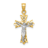 10K w/Rhodium Filigree Crucifix Pendant