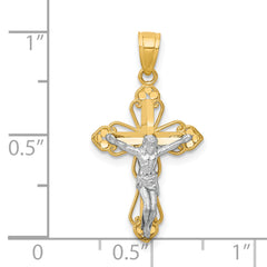 10K Gold Rhodium Filigree Crucifix Pendant Polished Elegant Finish
