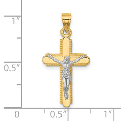 10K Gold Crucifix Pendant with Rhodium Accents, Polished Finish, 30mm