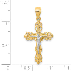 10K Gold Crucifix Pendant with Rhodium Accents, Polished Finish