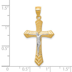 10K Gold Rhodium Accented Passion Crucifix Pendant Polished Solid Design