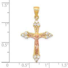 10K Two-Tone Gold CZ Crucifix Pendant with Polished Finish