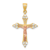 10k Two-tone CZ Crucifix Pendant