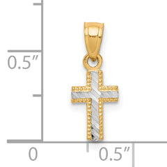 10K Gold Cross Pendant with Rhodium Accents and Polished Finish