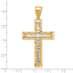 10K Gold Rhodium-Accented Diamond-Cut Cross Pendant with Polished Finish