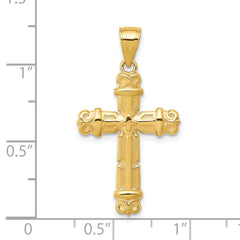 10K Gold Fleur de Lis Cross Pendant with Polished Finish Solid Design