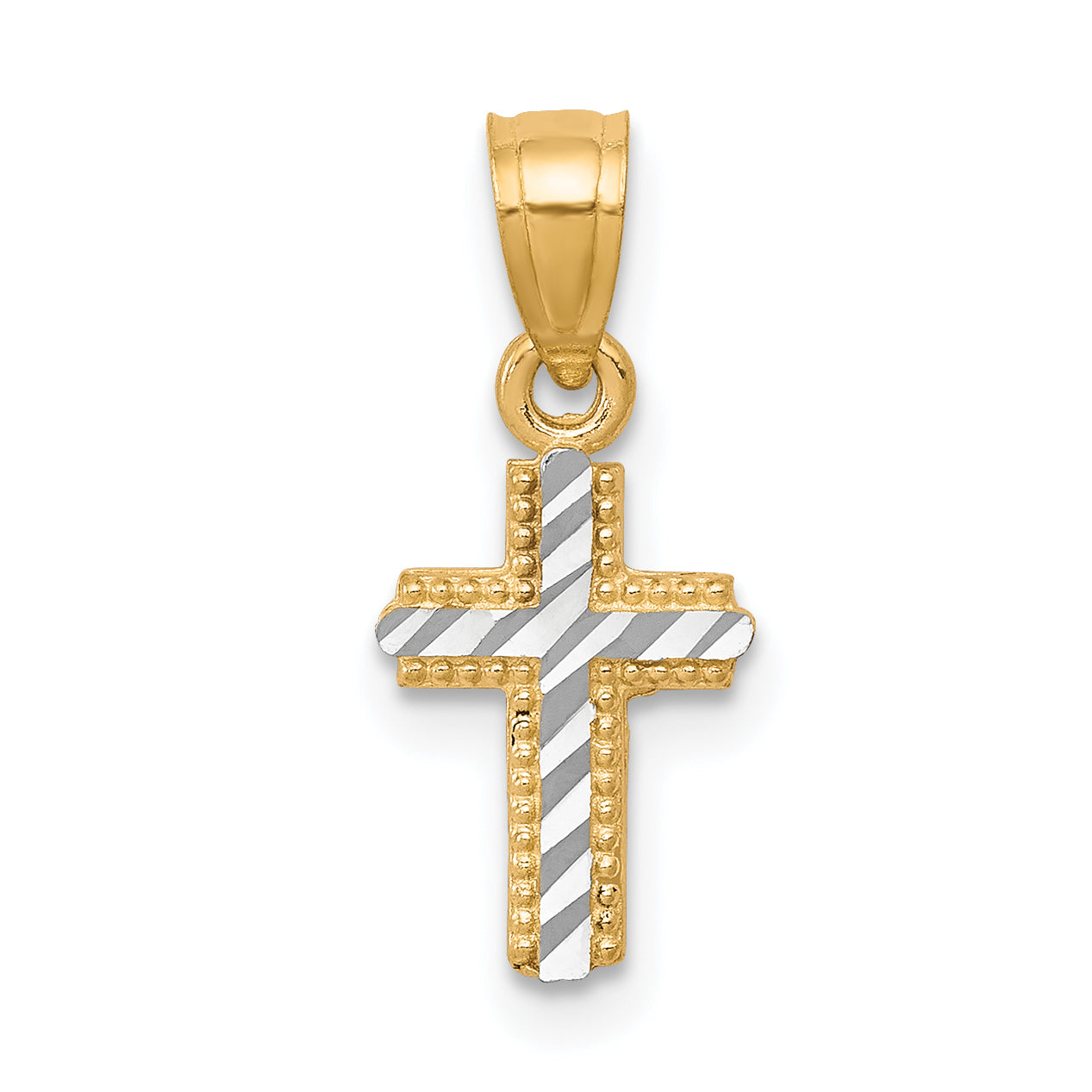 10K w/ Rhodium Tiny Diamond-Cut Cross Pendant – Sophia Jewelers