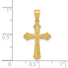 10K Gold Budded Cross Pendant with Polished Finish Elegant Solid Design