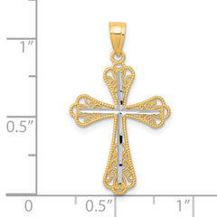 10K Yellow Gold Polished Cross Pendant with Rhodium Accents Elegant Design