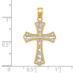 10K Yellow Gold Diamond-Cut Cross Pendant with Rhodium Accents Polished Finish