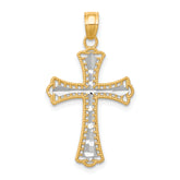 10K w/ Rhodium Diamond-Cut Cross Pendant