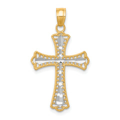 10K w/ Rhodium Diamond-Cut Cross Pendant