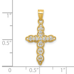 10K Gold Filigree Cross Pendant with CZ Stones Polished Finish